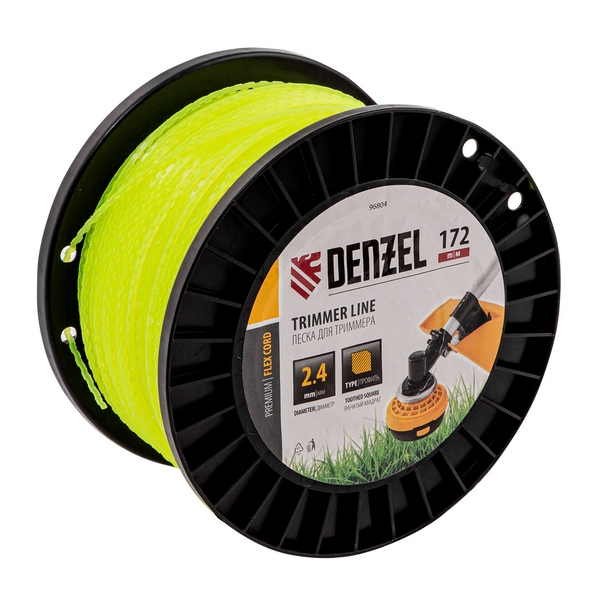 Леска для садовых триммеров Denzel FLEX CORD 96804 (2,4 мм, 172 м, зубчатый квадрат)