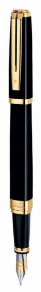 Ручка перьевая WATERMAN Exception Ideal (S0636780) Black/GT (F) чернила: синий перо золото 18K позолота 23К